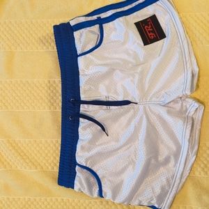 White and blue swim shorts